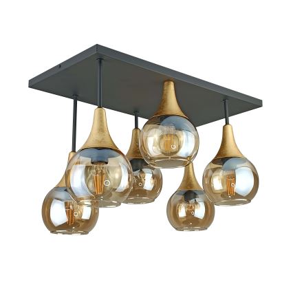 Felületre szerelhető csillár  SOMA 6xE27/60W/230V fekete/arany/füstös bézs