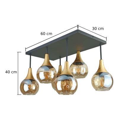 Felületre szerelhető csillár  SOMA 6xE27/60W/230V fekete/arany/füstös bézs