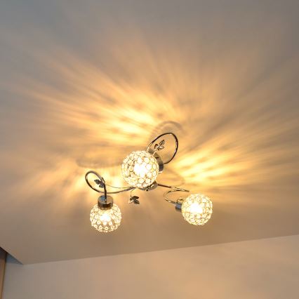 Felületre szerelhető csillár SOPHIA 3xE27/15W/230V fényezett króm/átlátszó