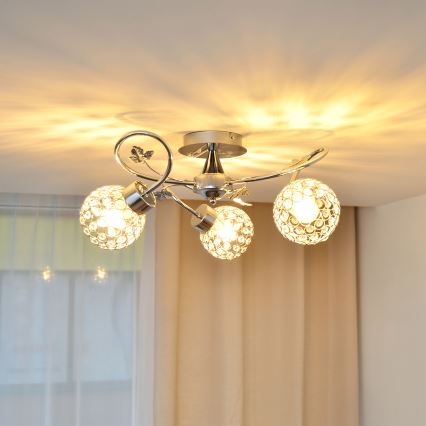 Felületre szerelhető csillár SOPHIA 3xE27/15W/230V fényezett króm/átlátszó