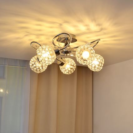 Felületre szerelhető csillár SOPHIA 5xE27/15W/230V fényezett króm/átlátszó