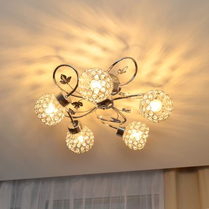 Felületre szerelhető csillár SOPHIA 5xE27/15W/230V fényezett króm/átlátszó