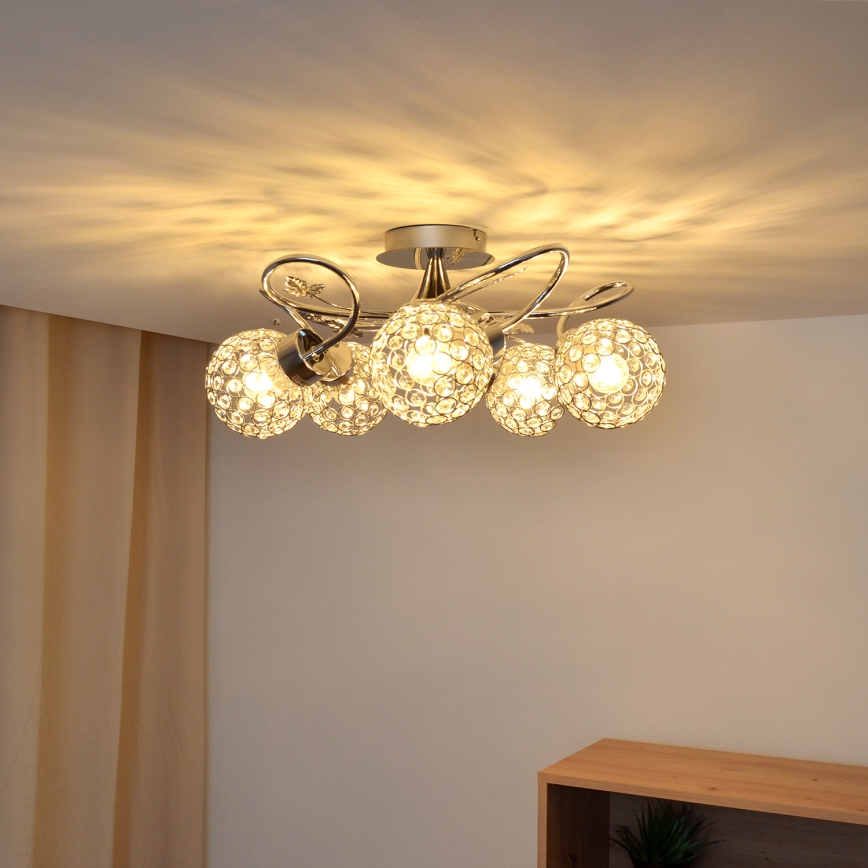 Felületre szerelhető csillár SOPHIA 5xE27/15W/230V fényezett króm/átlátszó