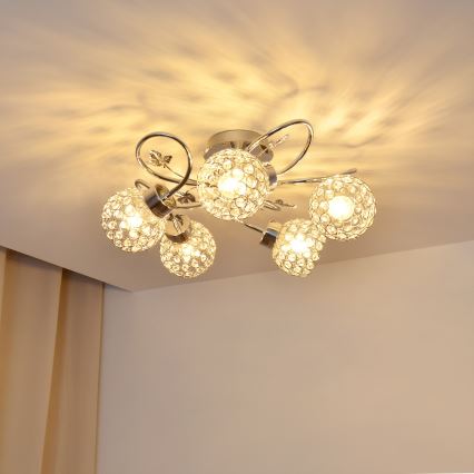 Felületre szerelhető csillár SOPHIA 5xE27/15W/230V fényezett króm/átlátszó