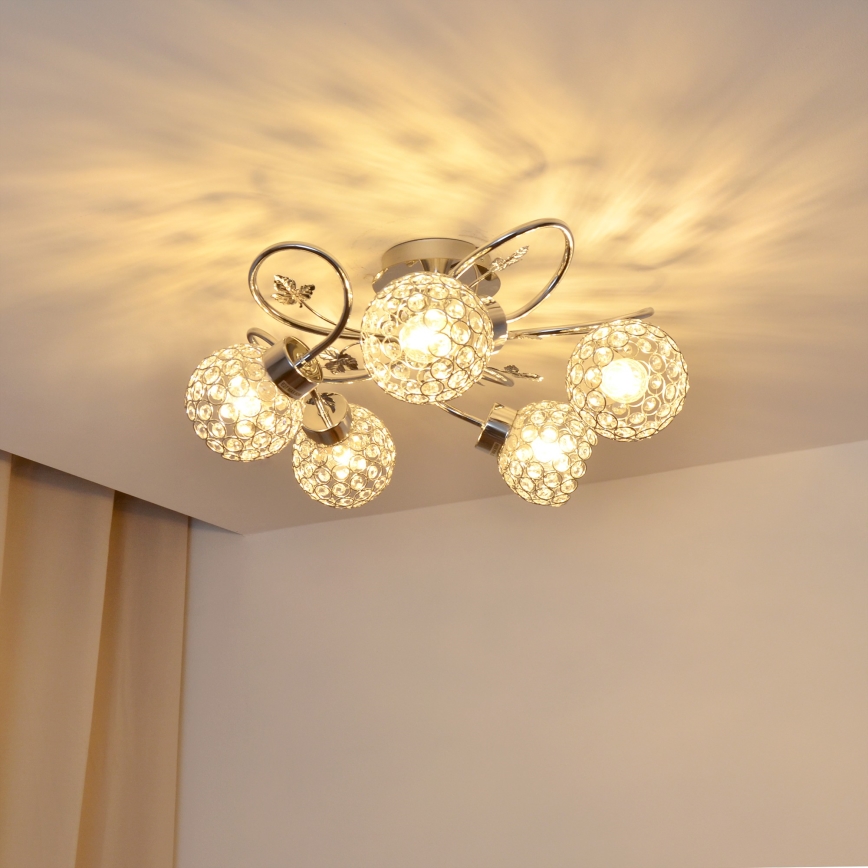 Felületre szerelhető csillár SOPHIA 5xE27/15W/230V fényezett króm/átlátszó