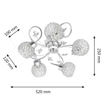 Felületre szerelhető csillár SOPHIA 5xE27/15W/230V fényezett króm/átlátszó