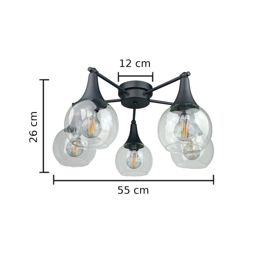 Felületre szerelhető csillár  STAR 5xE27/60W/230V fekete/átlátszó