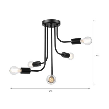 Felületre szerelhető csillár  TRINITY 5xE27/15W/230V fekete