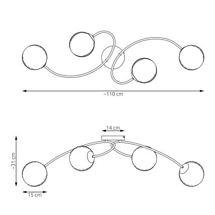 Felületre szerelhető csillár  VIBRA 4xE14/10W/230V fekete/fehér