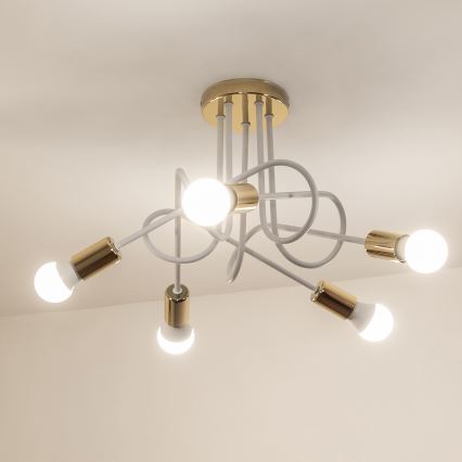 Felületre szerelhető OXFORD csillár 5xE27/15W/230V, arany/fehér