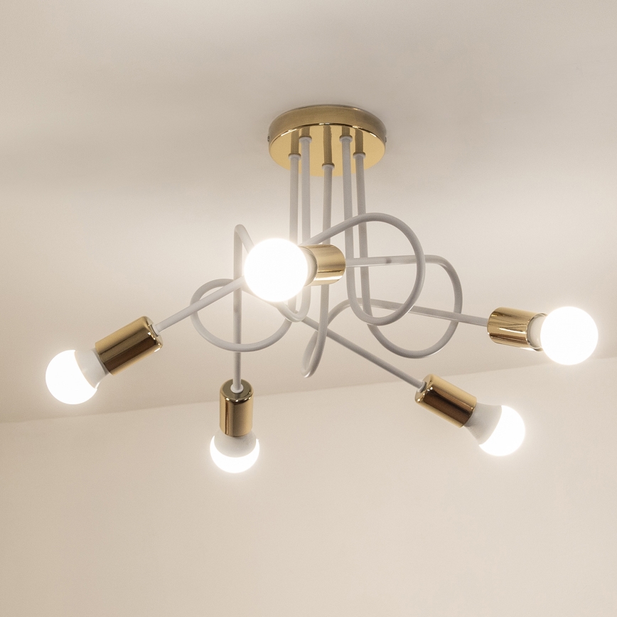 Felületre szerelhető OXFORD csillár 5xE27/15W/230V, arany/fehér