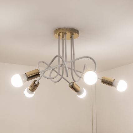 Felületre szerelhető OXFORD csillár 5xE27/15W/230V, arany/fehér