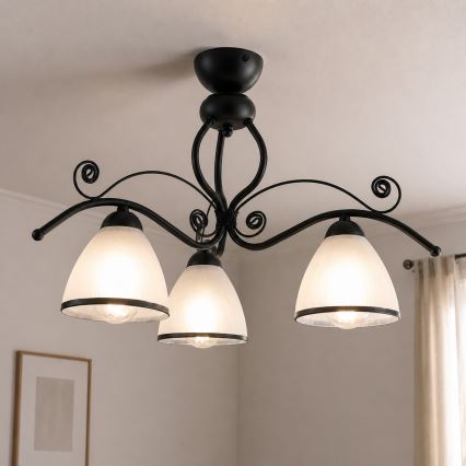 Felületre szerelhető RETRO csillár 3xE27/60W/230V fekete/fehér