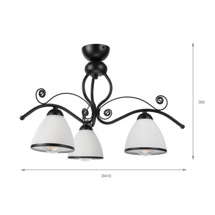 Felületre szerelhető RETRO csillár 3xE27/60W/230V fekete/fehér