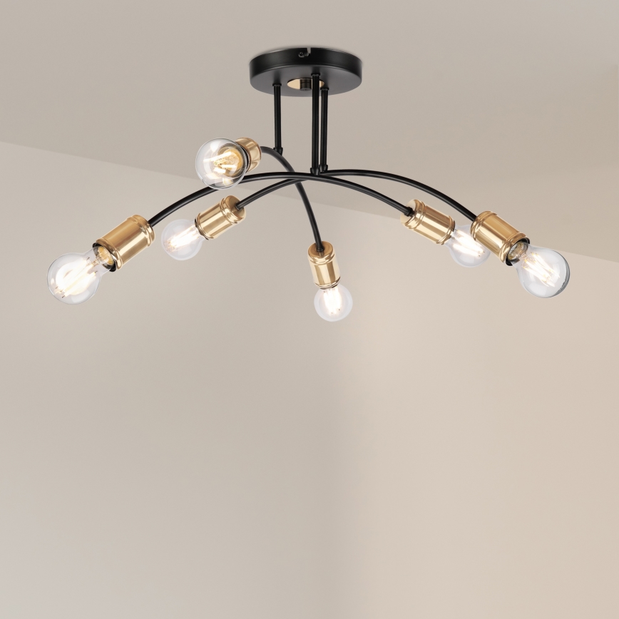Felületre szerelt csillár ANYA 6xE27/15W/230V fekete/arany