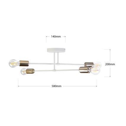 Felületre szerelt csillár CAMBRIDGE 4xE27/15W/230V sárgaréz/fehér