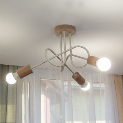 Felületre szerelt csillár OXFORD 3xE27/15W/230V fenyő/krémszínű