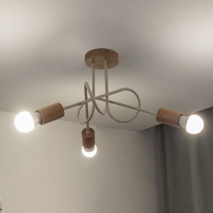 Felületre szerelt csillár OXFORD 3xE27/15W/230V fenyő/krémszínű
