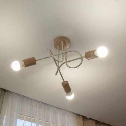 Felületre szerelt csillár OXFORD 3xE27/15W/230V fenyő/krémszínű
