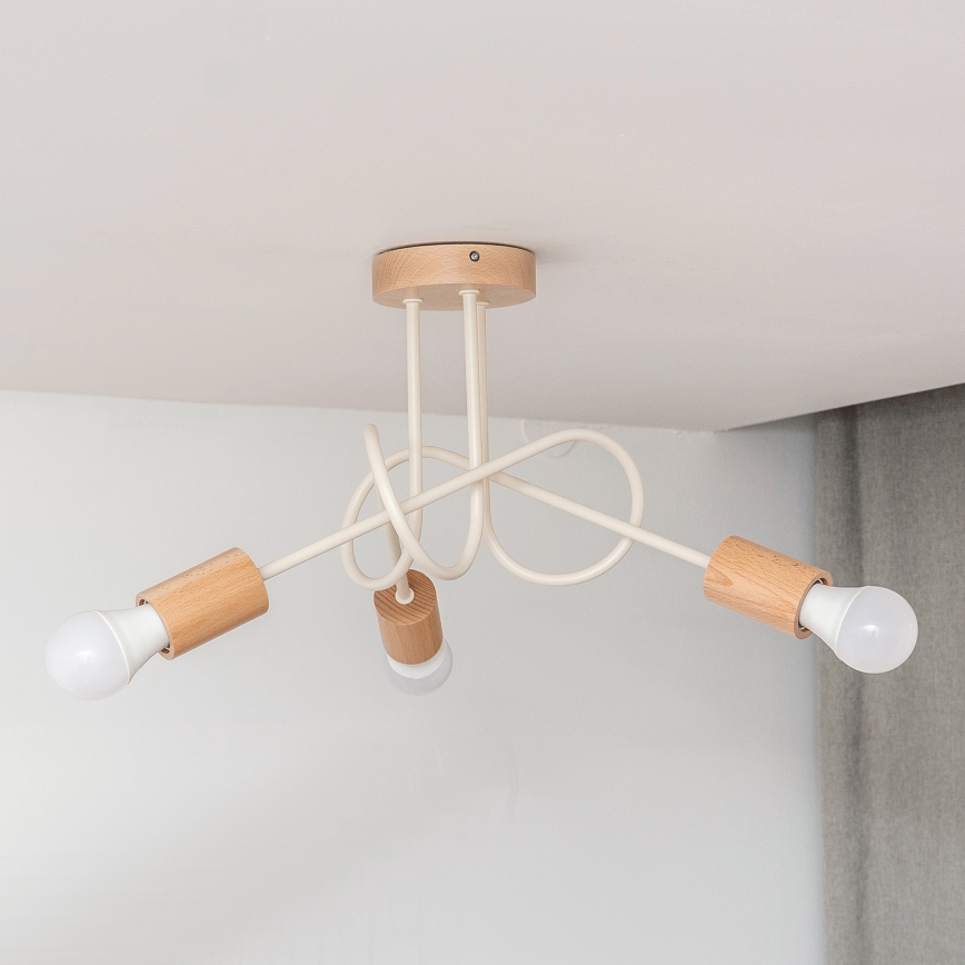 Felületre szerelt csillár OXFORD 3xE27/15W/230V fenyő/krémszínű