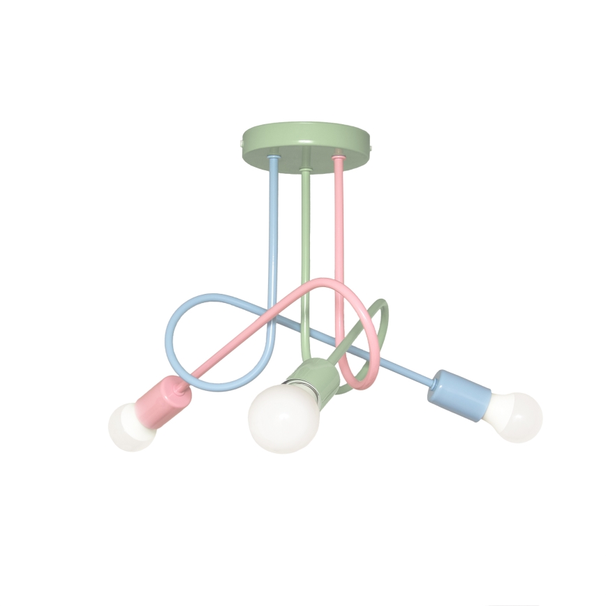 Felületre szerelt OXFORD csillár 3xE27/15W/230V zöld/rózsaszín/kék