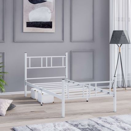 Fém egyszemélyes ágy PIRON 90x200 cm, fehér, teherbírás 120 kg