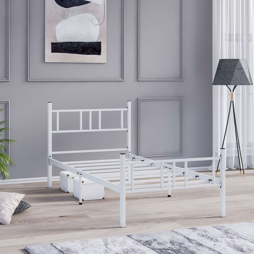 Fém egyszemélyes ágy PIRON 90x200 cm, fehér, teherbírás 120 kg