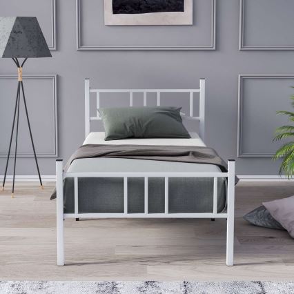 Fém egyszemélyes ágy PIRON 90x200 cm, fehér, teherbírás 120 kg