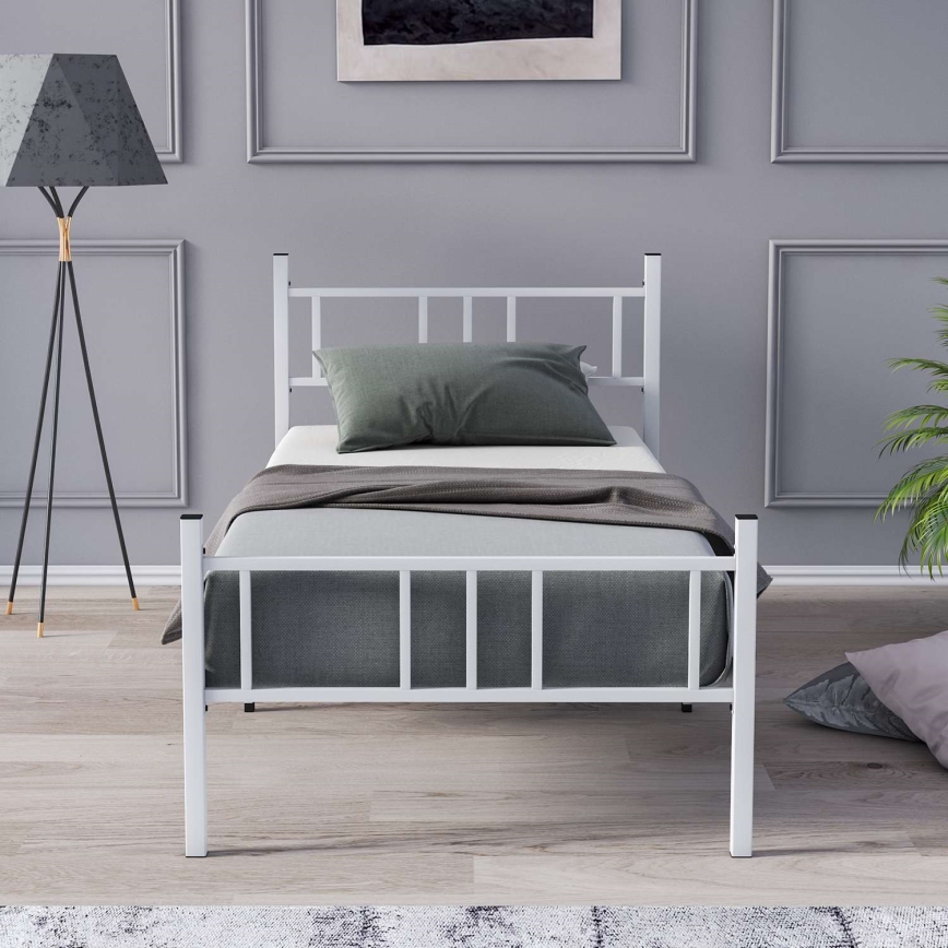 Fém egyszemélyes ágy PIRON 90x200 cm, fehér, teherbírás 120 kg