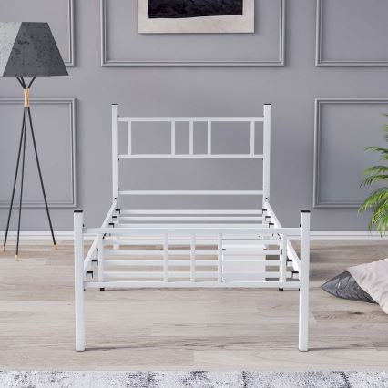 Fém egyszemélyes ágy PIRON 90x200 cm, fehér, teherbírás 120 kg