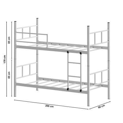 Fém emeletes ágy MAVEN 90x200 cm fehér teherbírás 2x100 kg