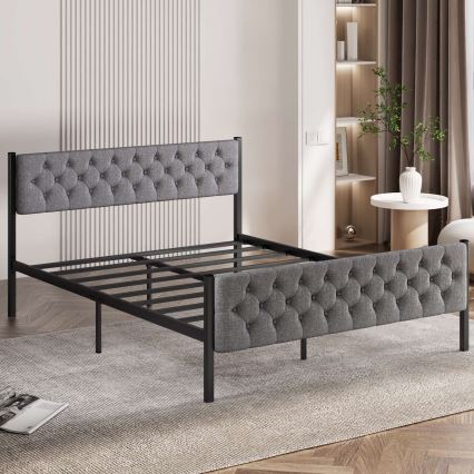 Fém kétszemélyes ágy KAROM 140x200 cm, szürke, teherbírás 200 kg