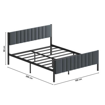 Fém kétszemélyes ágy LUNOR 160 x 200 cm antracit, 200 kg teherbírás