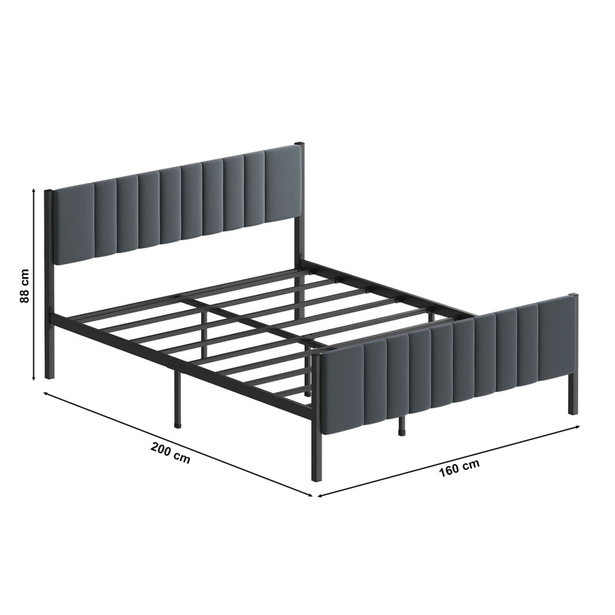 Fém kétszemélyes ágy LUNOR 160 x 200 cm antracit, 200 kg teherbírás