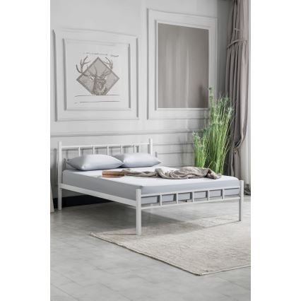 Fém kétszemélyes ágy ORMEL 160x200 cm, fehér, teherbírás 200 kg