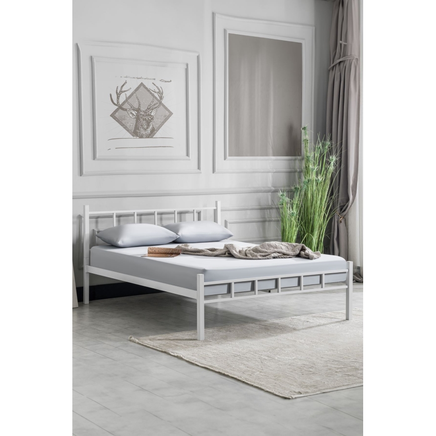 Fém kétszemélyes ágy ORMEL 160x200 cm, fehér, teherbírás 200 kg