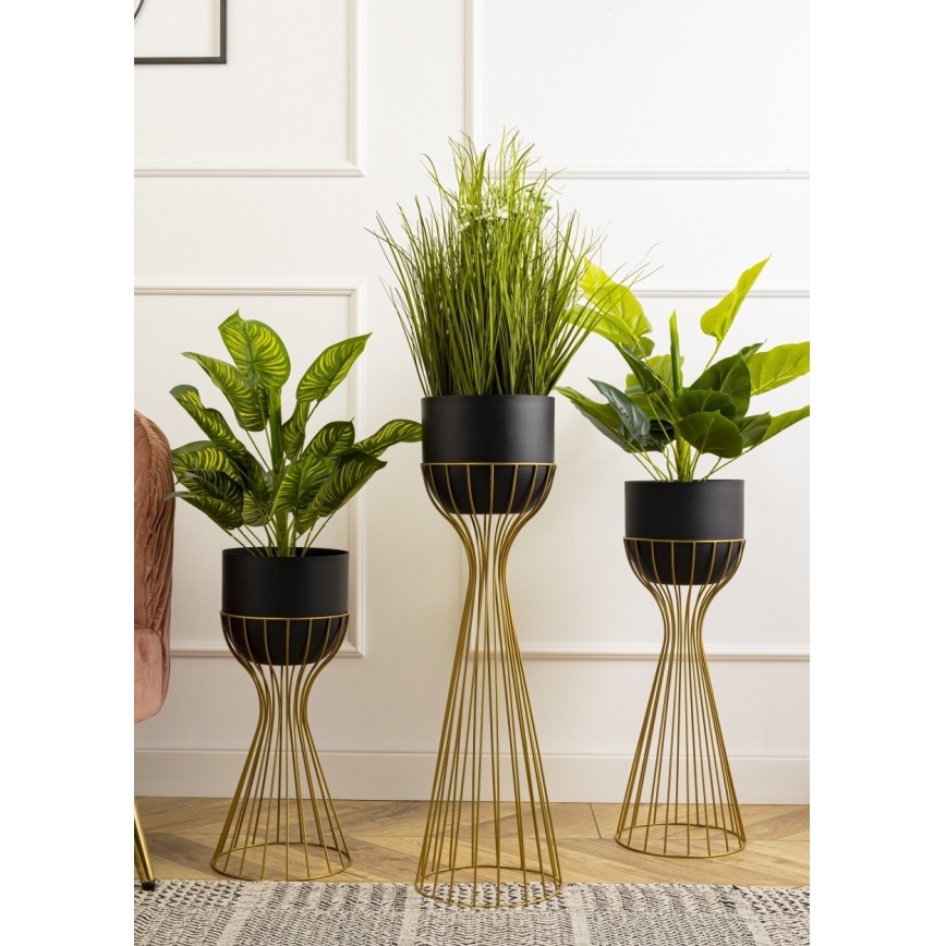 Fém virágcserép LOFT 68x20 cm arany/fekete