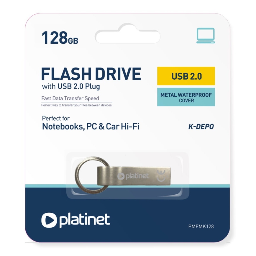 Fém vízálló Flash Disk USB 128GB matt króm