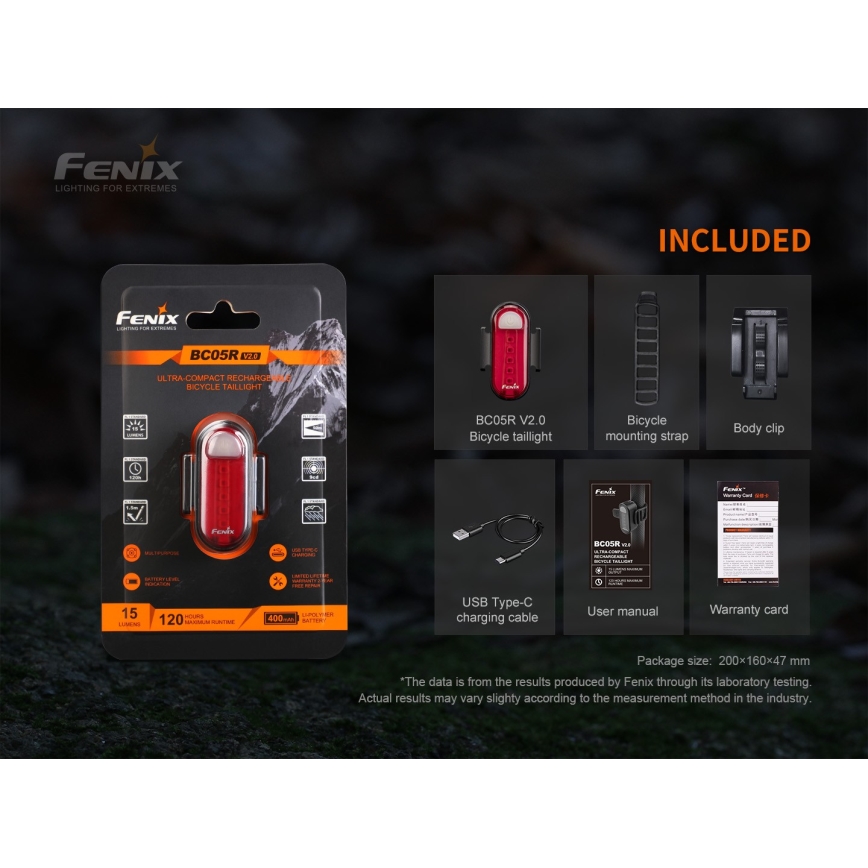 Fenix BC05RV20 - LED Újratölthető kerékpár lámpa LED/USB IP66 15 lm 120 óra