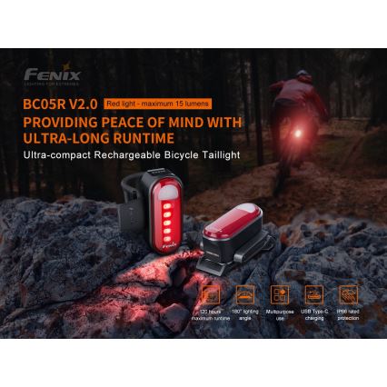 Fenix BC05RV20 - LED Újratölthető kerékpár lámpa LED/USB IP66 15 lm 120 óra