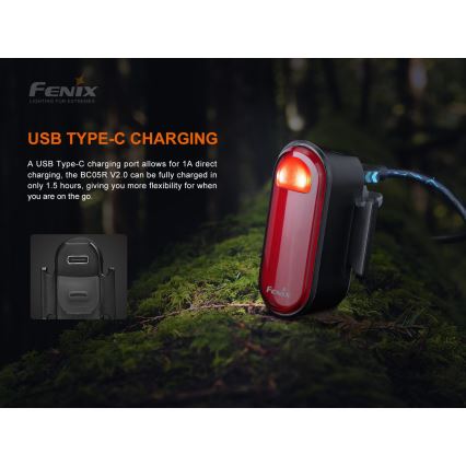 Fenix BC05RV20 - LED Újratölthető kerékpár lámpa LED/USB IP66 15 lm 120 óra