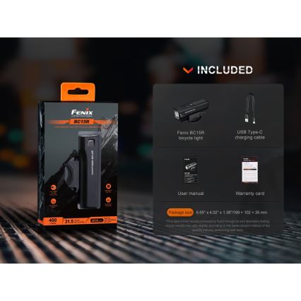 Fenix BC15R - LED Dimmelhető újratölthető biciklilámpa LED/USB IP66 400 fényes 31,5 h 2600 mAh