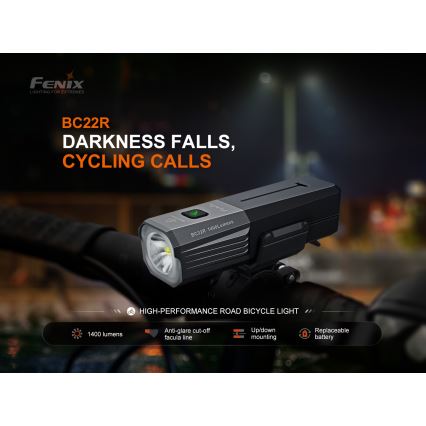Fenix BC22R - LED fényerőszabályozható újratölthető kerékpárlámpa LED/USB 3400 mAh IP66 1400 lm 41 óra fekete