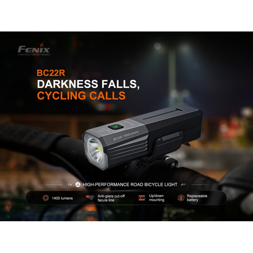 Fenix BC22R - LED fényerőszabályozható újratölthető kerékpárlámpa LED/USB 3400 mAh IP66 1400 lm 41 óra fekete