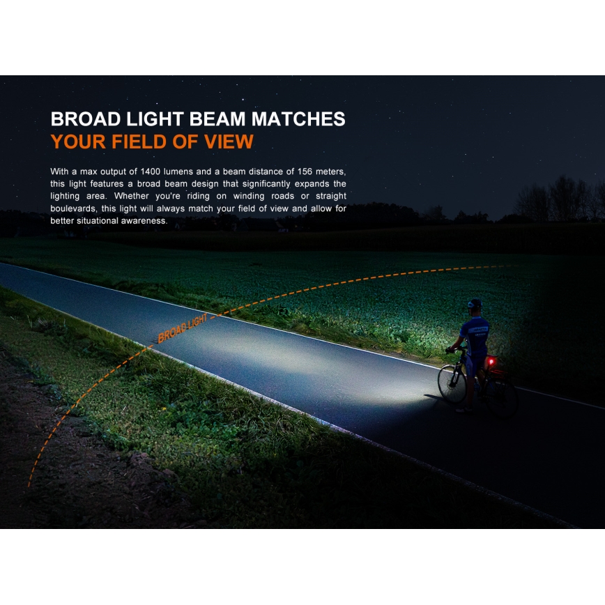 Fenix BC22R - LED fényerőszabályozható újratölthető kerékpárlámpa LED/USB 3400 mAh IP66 1400 lm 41 óra fekete