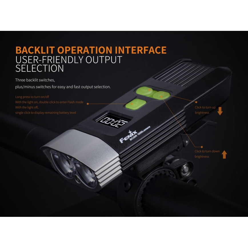 Fenix BC30RV2 - LED Újratölthető kerékpár lámpa LED/USB IP66 1800 lm 36 óra