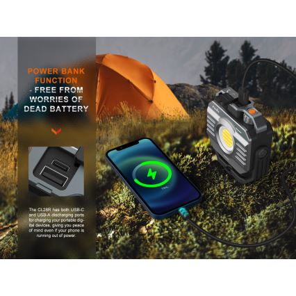 Fenix CL28R - LED Dimmelhető újratölthető reflektor power bankkal LED/USB IP66 2000 fényes 360 h 10000 mAh