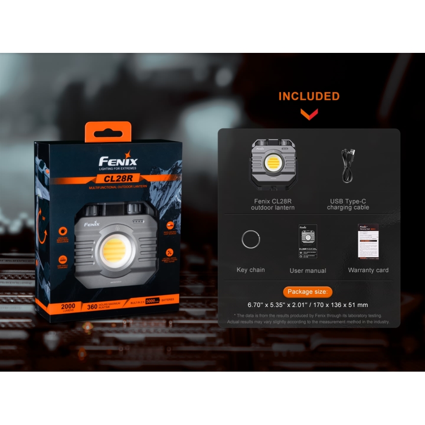 Fenix CL28R - LED Dimmelhető újratölthető reflektor power bankkal LED/USB IP66 2000 fényes 360 h 10000 mAh