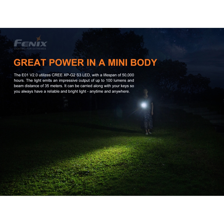 Fenix E01V20BLC - LED Zseblámpa LED/1xAAA IP68 100 lm 25 óra