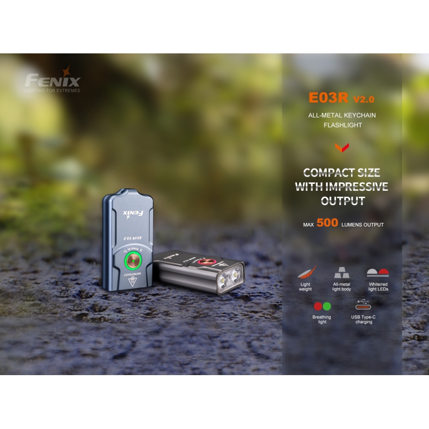 Fenix E03RV20GREY - LED Tölthető zseblámpa LED/USB IP66 500 fényes 30 h 400 mAh